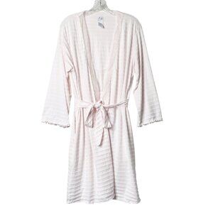 Vintage Y2K Aria Women's Robe Pink & White Stripe Cotton Blend Size Small Short